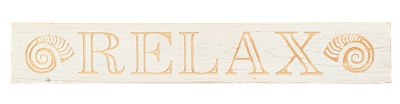 5" x 32" Distressed White Relax With Shell Design Wood Wall Plaque