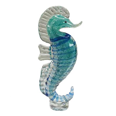 10" Blue and Green Glass Seahorse