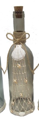 12" LED Taupe Glass Bottle With Shells and Net