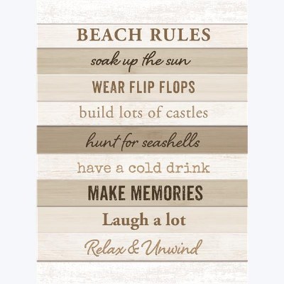 24" x 17" Multicolor Beige Beach Rules Wood Plank Wall Plaque