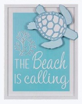 18" x 14" The Beach is Calling Sea Turtle Wood Framed Cutout Wall Plaque