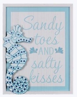 18" x 14" Sandy Toes and Salty Kisses Seahorse Wood Framed Cutout Wall Plaque