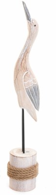 15" Whitewash Natural and Blue Wood Seabird on Piling