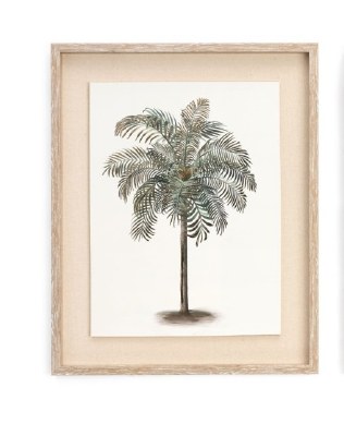 21" x 17" Palm Tree Art Print With Beige Mat and Natural Wood Frame