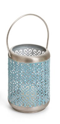 6" Blue Openwork Enamel and Silver Metal Lantern