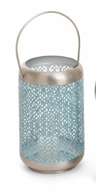 9" Blue Openwork Enamel and Silver Metal Lantern