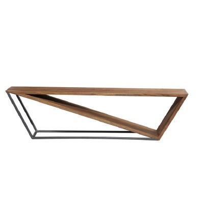 68" Light Wood and Black Metal Abstract Triangle Bench