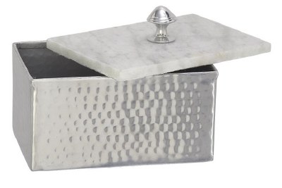 5" x 7" Silver Metal Box With White Marble Top