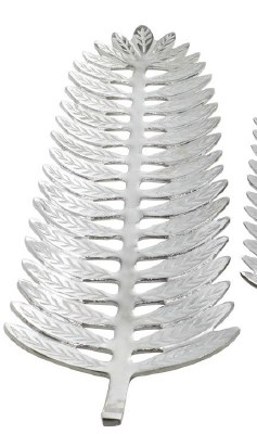 27" x 8" Silver Metal Frond Shaped Decorative Tray