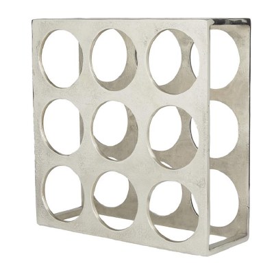 16" Square Silver Metal Nine Bottle Countertop Wine Rack