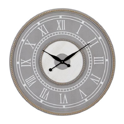 30" Round Distressed Gray and White Beaded Rim Wall Clock