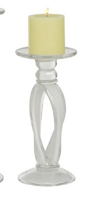 10" Clear and White Glass Loops Pillar Candleholder