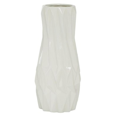 16" White Ceramic Faceted Vase