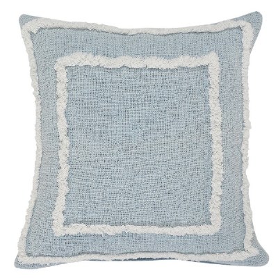 20" Square Winter Sky Blue and White Tufted Fringe Pillow