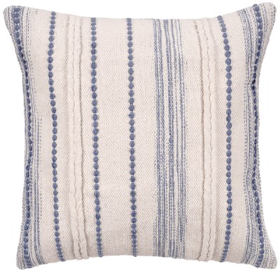 20" Square Faded Denim and White Multi Stripes Pillow