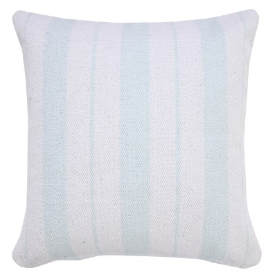 20" Square Spa Blue and White Woven Stripes Pillow