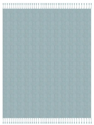 50" x 60" Light Blue Woven Square Handmade Throw With Fringe