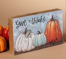 8" Give Thanks Pumpkin Wood Block Decor Fall and Thanksgiving Decoration