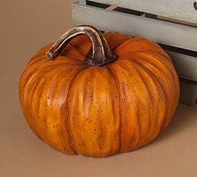 9" Round Dark Orange Polyresin Pumpkin Fall and Thanksgiving Decoration