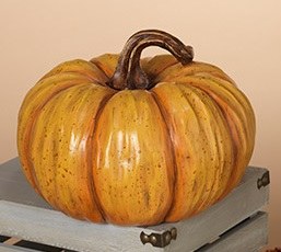 9" Round Light Orange Polyresin Pumpkin Fall and Thanksgiving Decoration