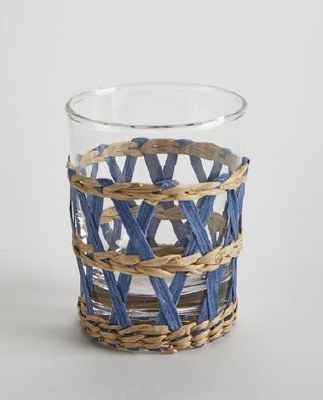 6 oz Natural Blue Wicker Wrapped Short Glass