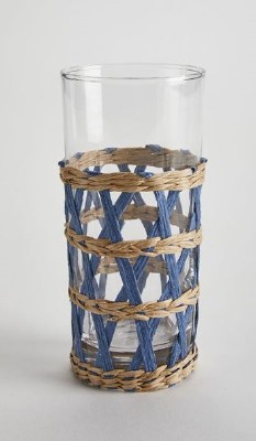 10 oz Natural Blue Wicker Wrapped Tall Glass