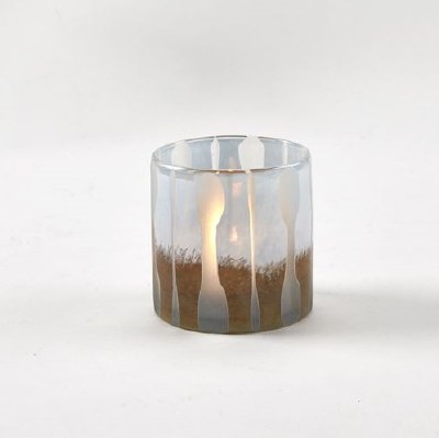 4" Frost Gold Glass Striped Serenity Hurricane Candleholder