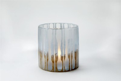 8" Frost Gold Glass Striped Serenity Hurricane Candleholder