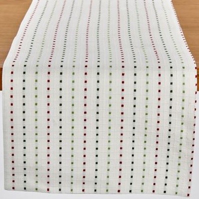 72" Red and Green Holiday Pick Stitch Fabric Table Runner