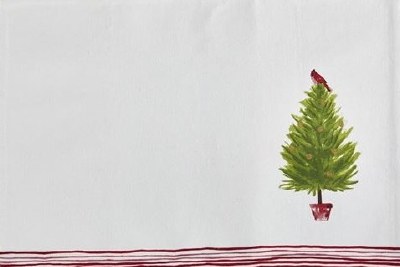 13" x 19" Red and Green Holiday Tree With Cardinal Fabric Placemat