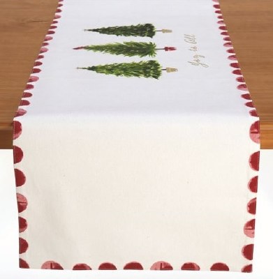 48" Red and Green Joy To All Triple Holiday Tree Fabric Table Runner
