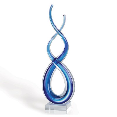 18" Blue Twisted Art Glass Centerpiece on Crystal Base