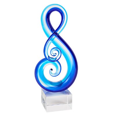 11" Blue Art Glass Musical Note Sculpture on Crystal Base