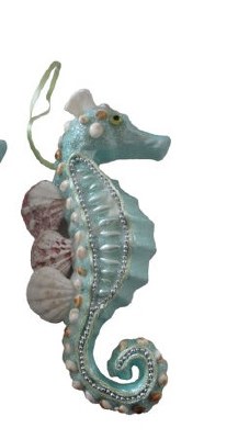 8" Mint Polyresin Shell Spine Seahorse Ornament