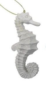 4" White Polyresin Seahorse Ornament