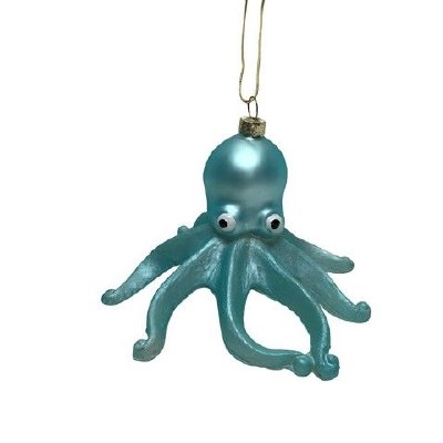 5" Blue Glass Octopus Ornament