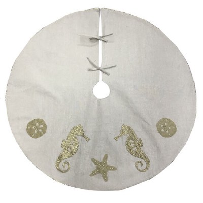 42" Round Beige and Gold Seahorse, Sand Dollar and Starfish Tree Skirt