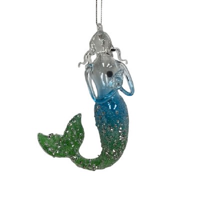 6" Blue and Green Sequin Glass Mermaid Ornament