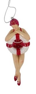 5" Red Sitting Vintage Beach Lady With Ring Ornament