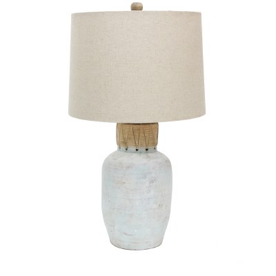 34" Distressed White Ceramic With Cane Wrapping Lamp