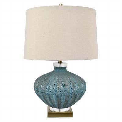 29" Blue Ribbed Glass Lamp
