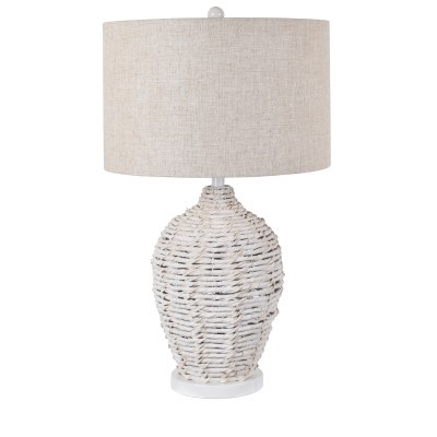 30" Whitewash Rattan Lamp With Oatmeal Linen Shade