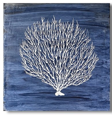 20" Square Medium White Coral on Navy Brush Background Canvas Wall Art