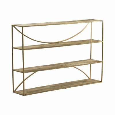 52" Brown Wood and Gold Metal Four Shelf Console Unit