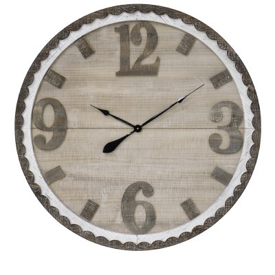 36" Round Whitewash Brown Wood Oversize Number Wall Clock