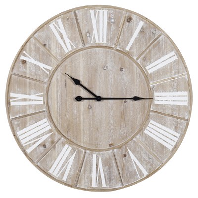 31" Round Natural Whitewash Wood Roman Numeral Wall Clock