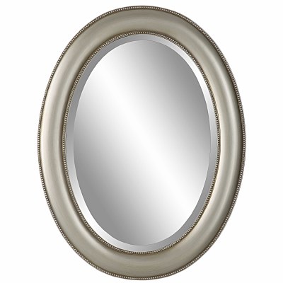29" Oval Silver Metal Beaded Rim Wall Mirror