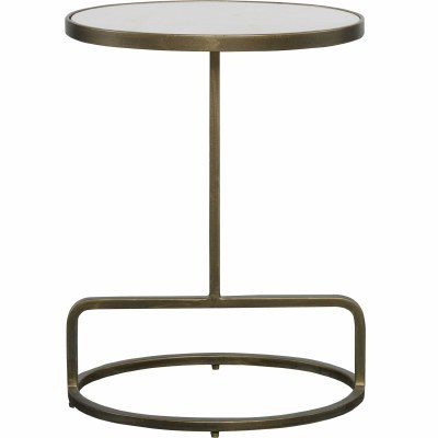 18" Oval White Marble With Antiqued Gold Metal Base Accent Table