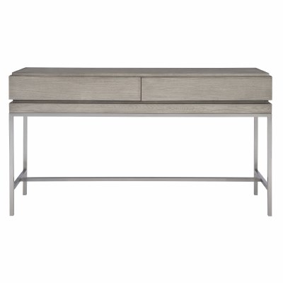 54" Mushroom Gray Wood and Metal Two Drawer Console Table