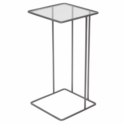 24" Pewter Metal and Glass Accent Table